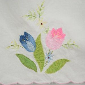 Guest Hand Towel Applique Rectangle Embroidered Cotton Cottagecore Floral Tulips
